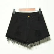 2025 Summer Savings ,POROPL Summer Holes Solid Stretch Jeans Shorts Denim Cute Shorts for Women Black Size 8
